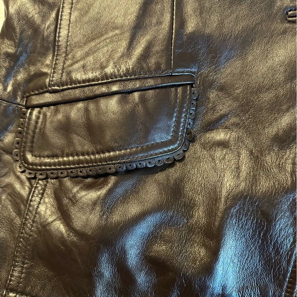JACLYN SMITH BROWN  SOFT LEATHER JACKET, SCALLOPED TRIM ON POCKETS,  WOMEN'S 16 - Picture 4 of 11